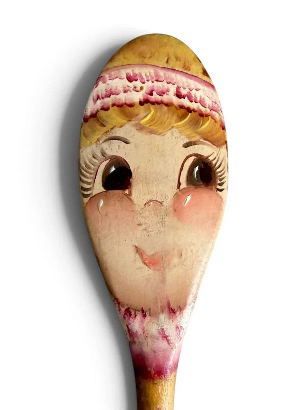 Vintage Set of 5 Hand Painted Wooden Spoons Folk Art Whimsical Character Faces